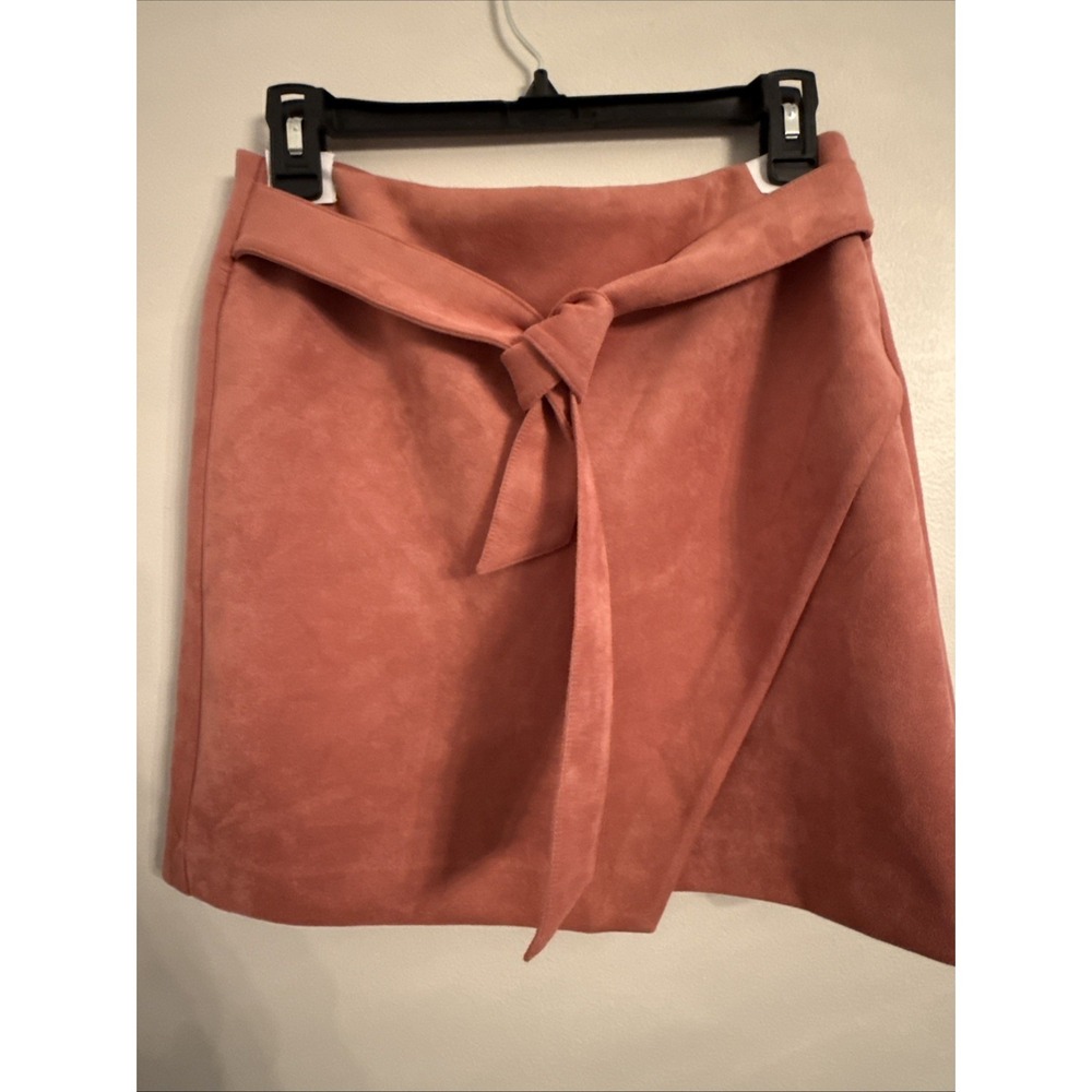 Ann Taylor LOFT Faux Suede Tie Front "wrap" Mini Skirt Pink Salmon Women Size 2